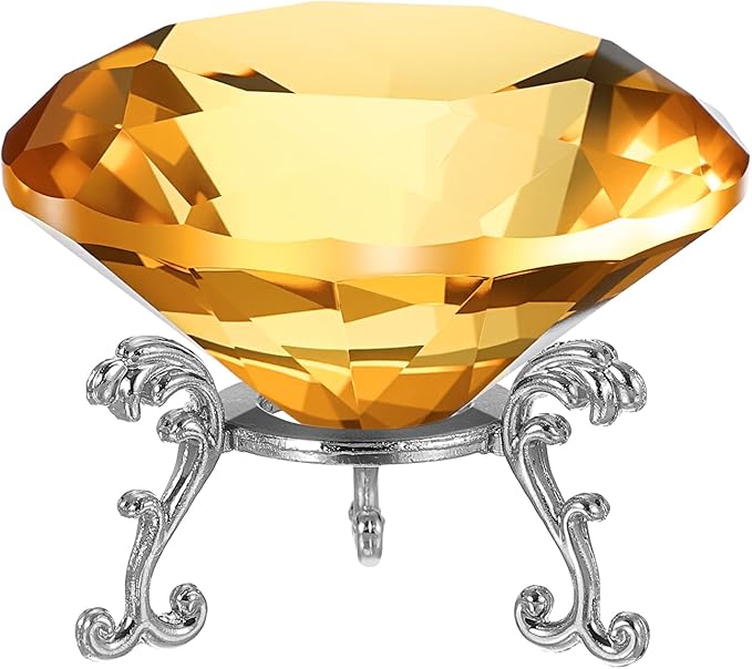 PATIKIL Diamond Crystal Paperweight, 80mm / 3.15" Crystal Paperweight Paper Weight with Silver 19 Metal Base for Home Office Desktop Table Decor Wedding Party Ornaments, Brown