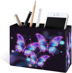 Famame Flying Butterflies Purple Pencil Holder for Desk, Leather Desktop Container Pen Cup Storage Study Table Pen Organizer Makeup Brush Holder for Classroom Office Home