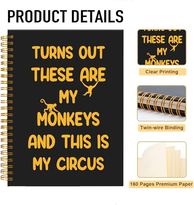 Mhfpl Turns Out These are My Monkeys and This is My Circus Black Golden Spiral Notebook, Humorous Office Gifts, Team Gifts for Boss, Retirement Thank You Gifts for Boss Leader