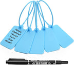 50 Blue Blank Plastic Tags for Labeling Waterproof Hanging Labels Writable Tags Seal Plastic Marking Label for Clothes Bags Keys Inventory with One Marker Pen