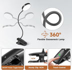 Mubarek Clip on Lamp,5 Brightness+5 Color Clip on Light,200LM 36 LED Reading Lights for Books in Bed,1800mAh Battery Powered Lamp Battery Operated Lights,Rechargeable Desk Lamp with Clamp Light
