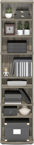 Furinno Jaya DVD Shelf, 8-Tier Tall Narrow CD Rack, Media Shelf with Adjustable Shelves, DVD Storage Cabinets for CD Blueray Game Disc, Easy Assembly, for Living Room, Home Office, French Oak