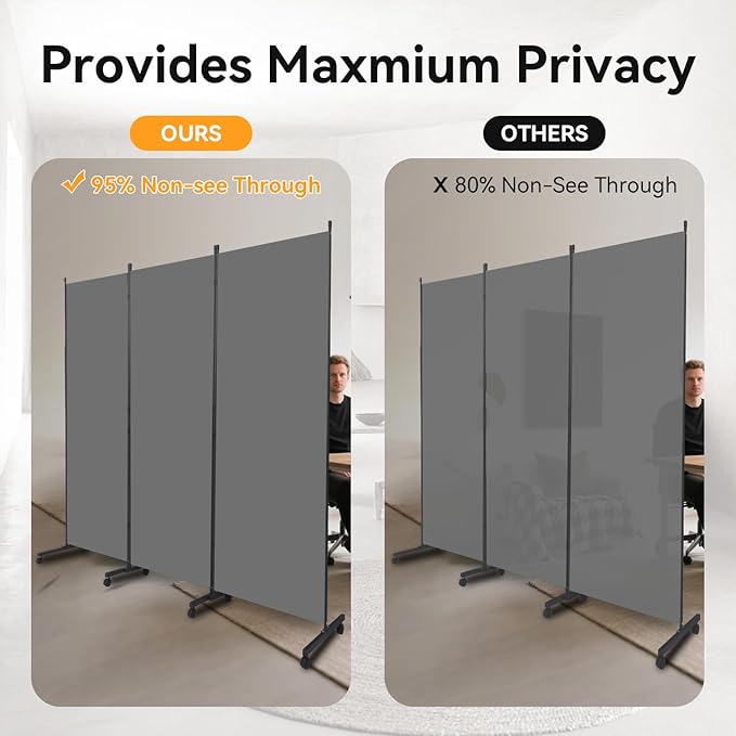 Room Divider (3 Panel) Wall Divider for Room Separation, 102 inch Wide Portable Privacy Screens W/Wheels, Metal Frame Freestanding Room Separators 5.6FT Room Partitions and Dividers