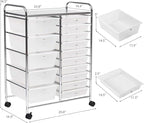 LDAILY 15 Drawer Rolling Storage Cart, Rolling Cart with Drawers for Classroom, Art Supply Craft Organizer on Wheel with Metal Frame & Handles for Home Office School
