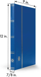 LIGHTHOUSE – “BASIC” Hard Cover Stockbook for Stamps – 32 White Cardstock 9”x12” (A4) Pages with Glassine Strips - Blue
