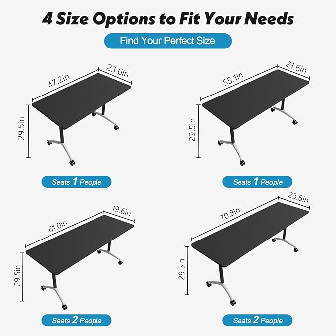 Goakwwuz Conference Room Table, Folding Conference Tables,Thicken Grey Tabletop,Flip Top Wooden Seminar Meeting Room Table for Conference Room Offices (6, Black, 61.0“)