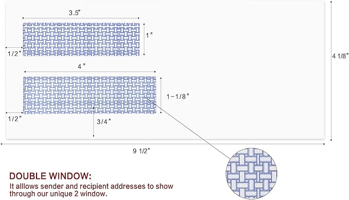 1000 Pack #10 Double Window Security Self-Seal Envelopes - Suitable Size for Multiple Business Statements, Quickbooks Invoices, and Return Envelopes, Size 4-1/8 x 9-1/2 - White - 24 LB