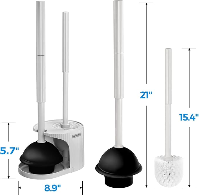 FORASTO 3Pack 2 in 1 Toilet Brush and Plunger Set, Extended Handle Plunger,Toilet Bowl Brush Plunger Set,Bathroom Cleaning Tools,Toilet Brush Plunger Combo,Cleaning Brush,Cleaning Supplies, Light gray