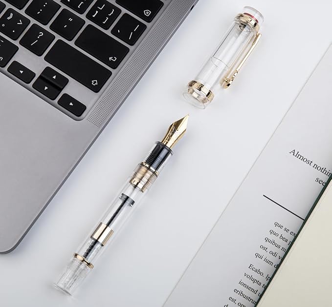 JINHAO 1935 Fountain Pen TIANDAO Series #8 Nib Ink Pen with Guitar-Shaped Clip and Ink Converter (F Nib 0.5mm, Transparent)