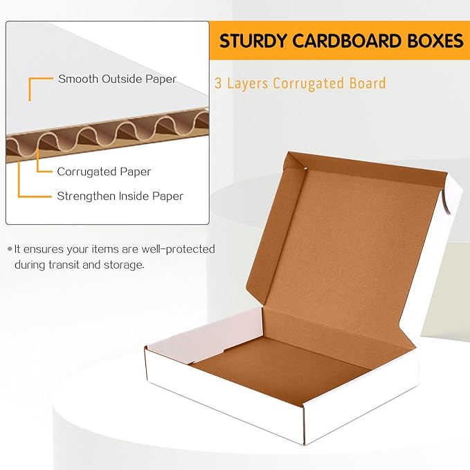 JOWLOT 12x9x2 inch Small Shipping Boxes Set of 25, White Corrugated Cardboard Box Literature Mailer for Mailing Packing Moving and Storage