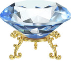 PATIKIL Diamond Crystal Paperweight, 100mm / 3.94" Crystal Paperweight Paper Weight with Gold 25 Metal Base for Home Office Desktop Table Decor Wedding Party Ornaments, Light Blue