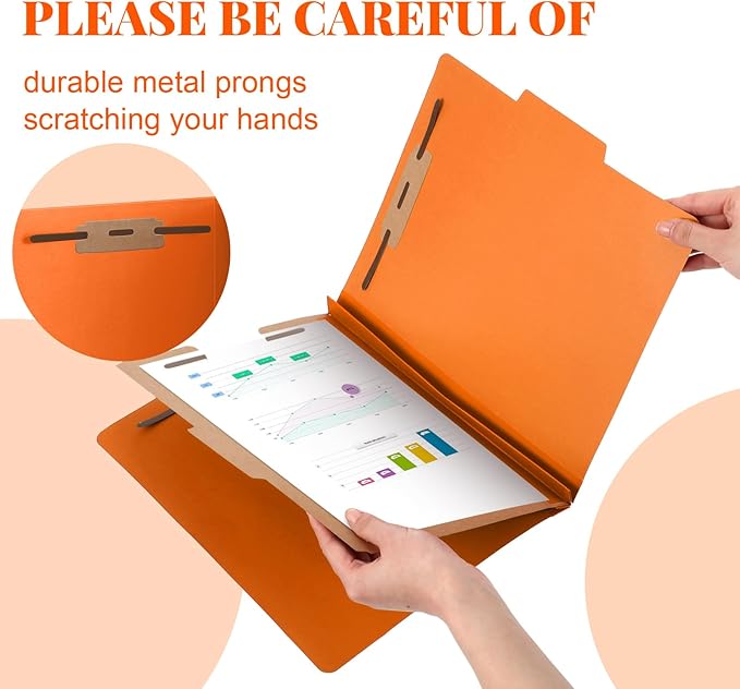 Skyygemm 24 Pcs Classification Folders Letter Size, 1 Divider Pressboard File Folder with Fasteners, Expanding File Organizer Bulk for School Teachers, Office Employee, Coworker, Staff (Orange)