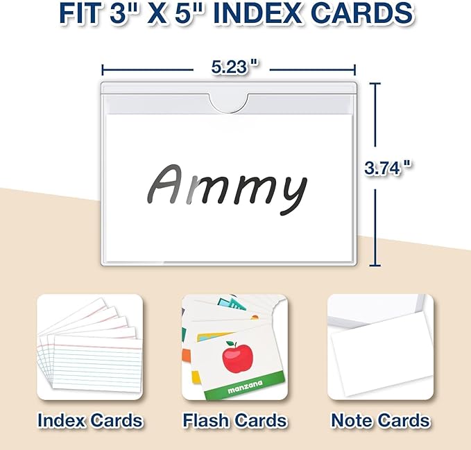 H4D 24 Pack Labels for Storage Bins, 3" x 5" Plastic Clear Adhesive Index Card Holders, Tote Label Pockets for Organizing Storage, Library Card, Shelves