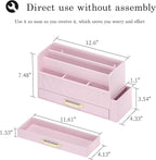 Wisuse Bamboo Desk Mail Organizer with Drawer,Wooden File Bill Sorter Storage Box for Desktop, Letter Countertop Holder for Home,Office,School Organization,Tabletop Accessories Supplies (Pink)