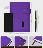 vfaejll Purple A5 Lined Leather Journal Notebook for Men Women,5.9" X 8.4" Personalized Hardcover Journal with Pen,200 Pages 100 Gsm Thick Ruled Paper Daily Diary for Travel,Business,Work,Writing