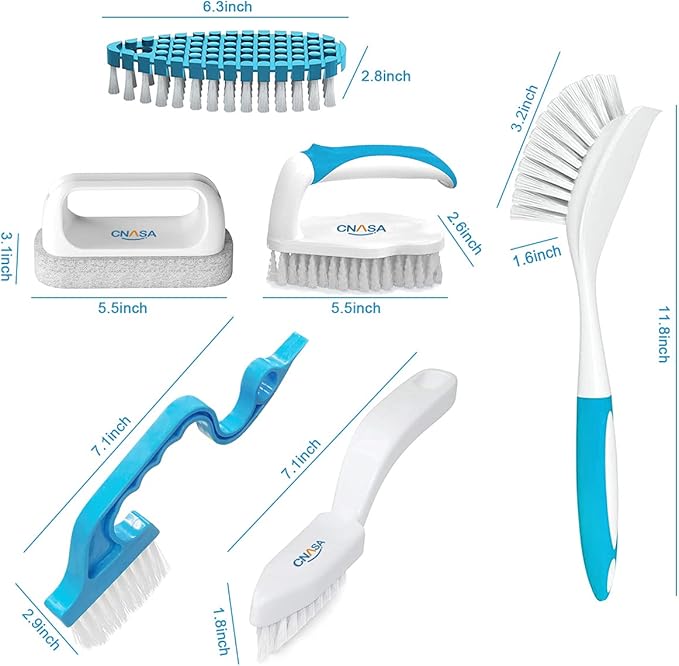 6 Pack Household Deep Cleaning Set - Kitchen, Bathroom & Floor Cleaning Brushes, Includes Scrub, Dish, Bottle, Grout, Crevice & Shoe Brushes