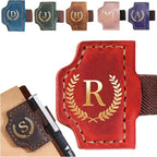 Personalized Mark Bookmark with Pen Holder, Leather Magnetic Book Marker 26 Letters,Custom Initials Page Marks, Gifts for Book Lovers Readers Men Women (Red, R)