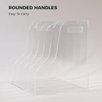 AIMOLLY 5 Vertical Compartments File Holder, Clear Acrylic Desk Organizer and Storage Bins Holding for Magazines, Binders, Notebooks, Envelopes, Multi-purpose Document Organizer for Home Office