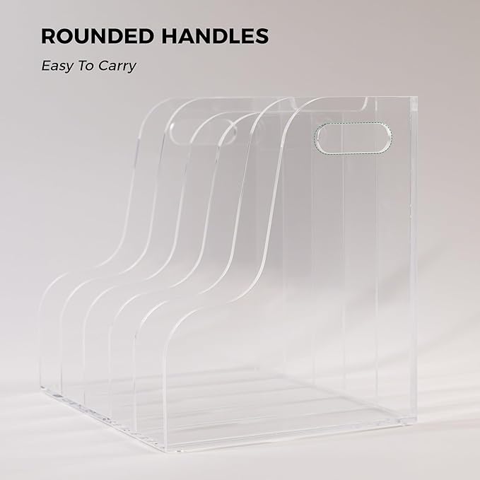 AIMOLLY 5 Vertical Compartments File Holder, Clear Acrylic Desk Organizer and Storage Bins Holding for Magazines, Binders, Notebooks, Envelopes, Multi-purpose Document Organizer for Home Office