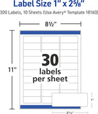 Avery Easy Peel Printable Address Labels with Sure Feed, 1" x 2-5/8" Customizable Stickers, White, 300 Blank Mailing Labels, Great for Mailing, Shipping, and More (18160)
