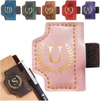 Personalized Mark Bookmark with Pen Holder, Leather Magnetic Book Marker 26 Letters,Custom Initials Page Marks, Gifts for Book Lovers Readers Men Women (Pink, U)