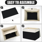 Large 17" 42 Quarts Collapsible Stackable Storage Bins with Lids [3-Pack] Foldable Fabric Linen Storage Boxes Cube, Closet Organizer Baskets with Label for Home (16.7 x 12 x 12", Black & White)