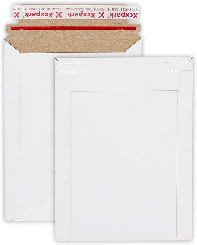Xxcxpark 25 Pack Rigid Mailers 6.25 x 8.25 inches, Self Seal Photo Document Mailers Premium Cardboard Keep Flat Envelopes for Photos, Pictures, Papers, Files, CD