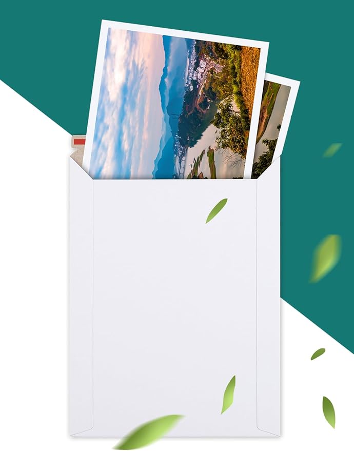 Eupako 100 Pack 6x8 Photo Document Mailer White Stay Flat Self-Seal Cardboard Envelopes for CDs, Pictures, Documents, 6.25 x 8.25 Inches