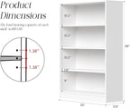 Farini 48 Inch Tall 4-Shelf Bookcase, Wood Bookshelf Storage Organizer Adjustable Shelf for Home Office, Study Room, Easy Assembly,White