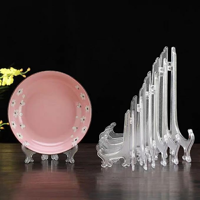 LonlyEagle 12 Pack 6 Inch Clear Plastic Easels or Stand/Plate Holders to Display Pictures or Other Items at Weddings, Plate Stands for Home Decoration, Birthdays, Tables