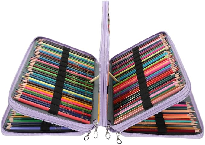 Vomgomfom Deluxe PU Leather Pencil Case - Large Capacity Holder with Zipper Closure for 300 Colored Pencils or 200 Gel Pens, Artist Organizer (Purple)
