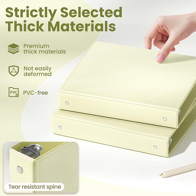 SUNEE 3 Ring Binder 1 Inch 1 Pack, Clear View Binder Three Ring PVC-Free (Fit 8.5x11 Inches) for School or Office Supplies, Light Yellow