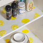Lemon Print Shelf Liner for Kitchen Cabinets - Non-Adhesive Drawer Liner, Non-Slip Refrigerator Liner, Waterproof Fridge & Pantry Mat - Easy to Cut & Clean