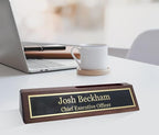 Business Wood Name Plate for Desk | Custom Desk Name Plate Personalized Gift for Office, The Perfect Engraved Name Plaque By Engraving International (2" x 10" With Right Side Card Holder, Walnut Wood)