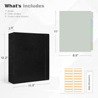 Ospelelf Vintage Hardcover 3 Ring 2 inch Leather Binder, Professional Binders Organizer Suitable for Letter Size Documents, Binder Dividers with Tabs, Black