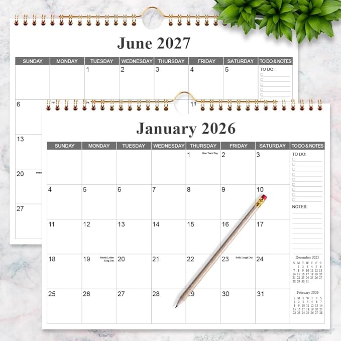 2026 Calendar - 18 Months Calendar 2026-2027 from January 2026 - June 2027, Wall Calendar 2026-2027 with Thick Paper, 11.5" x 14.5", Black