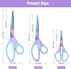 Zicolu Craft Scissors Set of 3 pack, Sharp Rainbow Titanium Coating All Purpose Scissors, Ergonomic Semi-Soft Rubber Grip, Suitable for School, Office and Household Use, 9.2''/8.5''/5.6"