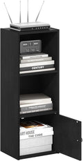 Furinno LUDER Book Shelf, 3-Tier Modern Bookshelf, Bookcase with 1 Door Storage Cabinet, 9.3 x 12 x 31.5, for Living Room, Bedroom, Home Office, Blackwood | Furinno, Luder, Shelf, Bookcase, 1 Door, Storage Cabinet