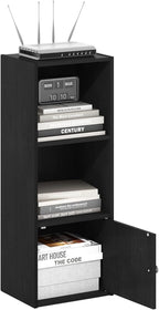 Furinno LUDER Book Shelf, 3-Tier Modern Bookshelf, Bookcase with 1 Door Storage Cabinet, 9.3 x 12 x 31.5, for Living Room, Bedroom, Home Office, Blackwood | Furinno, Luder, Shelf, Bookcase, 1 Door, Storage Cabinet