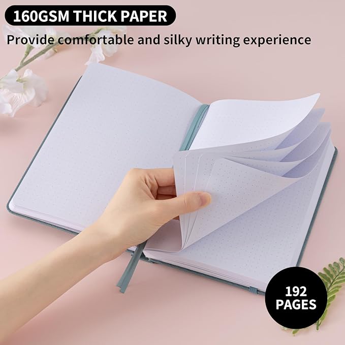 Crein Lynh Dot Grid Journal with 160GSM Thick Paper, 192 Pages, A5 Dotted Notebook for Work, School, Travel | 180° Lay Flat, Foil Stamped Cover, Elastic Band, 2 Bookmarks & Inner Pocket,Dark Green