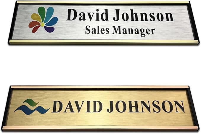SINKAA Personalized Name Plate for Door or Wall, 2 x 8 inch Custom Office Aluminum Door or Wall Name Plates with Logo Image or Texts, Office Appreciation Gifts for Coworkers Boss Teacher, Employee
