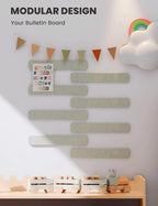 Fluxynara Cork Board Alternative Felt Strip Board 8-Pack 13"x2", Office Pin Board with 50 Push Pins, Adhesive Install for Bedroom Door & Home Office(Sage)