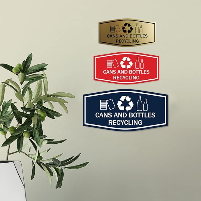 Fancy Cans and Bottles Recycling Sign (Navy Blue/White) - Large