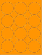 Pack of 100 Sheets, 8-1/2 x 11" Fluorescent Labels for Laser & Inkjet Printer (Orange Fluorescent, 2-1/2" Round - 12 per Page, 1200 Labels)