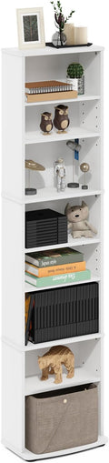 Furinno Jaya DVD Shelf, 8-Tier Tall Narrow CD Rack, Media Shelf with Adjustable Shelves, DVD Storage Cabinets for CD Blueray Game Disc, Easy Assembly, for Living Room, Home Office, White
