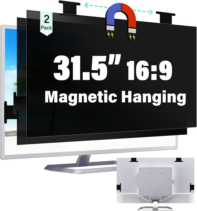 Mao Yeye [2 Pack] Magnetic Hanging 31.5 Inch Computer Privacy Screen for 16:9 Aspect Ratio Widescreen Monitor, Removable Eye Protection Anti Glare Blue Light Computer Monitor Privacy Filter