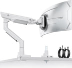 monTEK Sleek Aluminum Monitor Arm for 17–57” Ultrawide Screens up to 59.4 lbs, USB 3.0 A/C, Heavy Duty Single Monitor Arm Desk Mount, Pneumatic Lift, Quick-Release Plate, Clamp/Grommet, VESA 100x100
