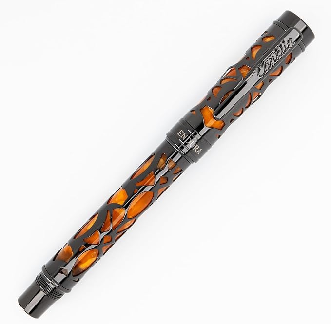 Conklin Endura Deco Crest Fountain Pen in Orange with Rose Gold Accents – Medium Nib, Refillable Luxury Writing Instrument