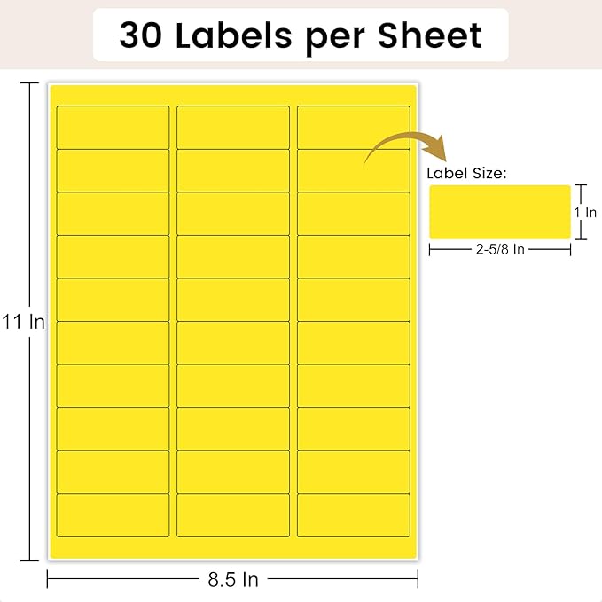 THEBLUETOUCH 1" x 2-5/8" Neon Labels – 750 pcs Printable Labels Stickers (30 per Sheet, 25 Sheets), 5 Assorted Bright Colored Stickers for Inkjet/Laser Printing