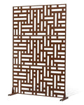 VEVOR Metal Privacy Screen, 36" W x 72" H, Outdoor Privacy Screens & Panels, Freestanding Outdoor Divider with Stand, 3-Panel Decorative Garden Steel Privacy Fence for Balcony Patio Indoor Room Brown